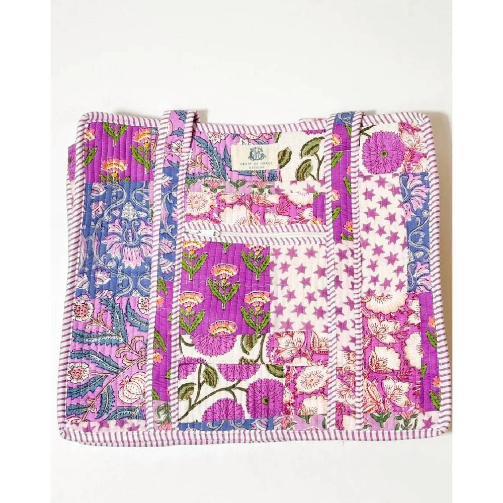 NEW HEART OF GRACE women's starlit large quilted zipper tote bag in purple